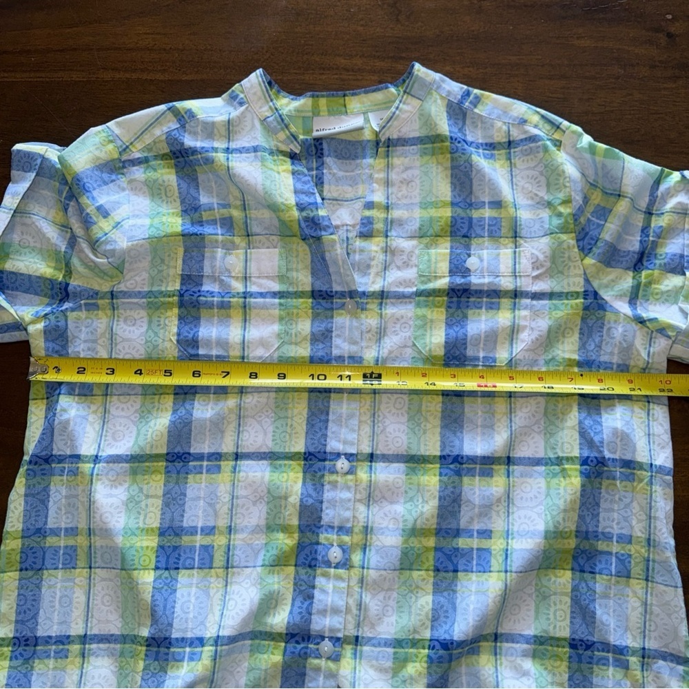 Alfred Dunner Top Womens 16P Blue Floral Plaid Short Sleeve Button Up - Picture 8 of 8